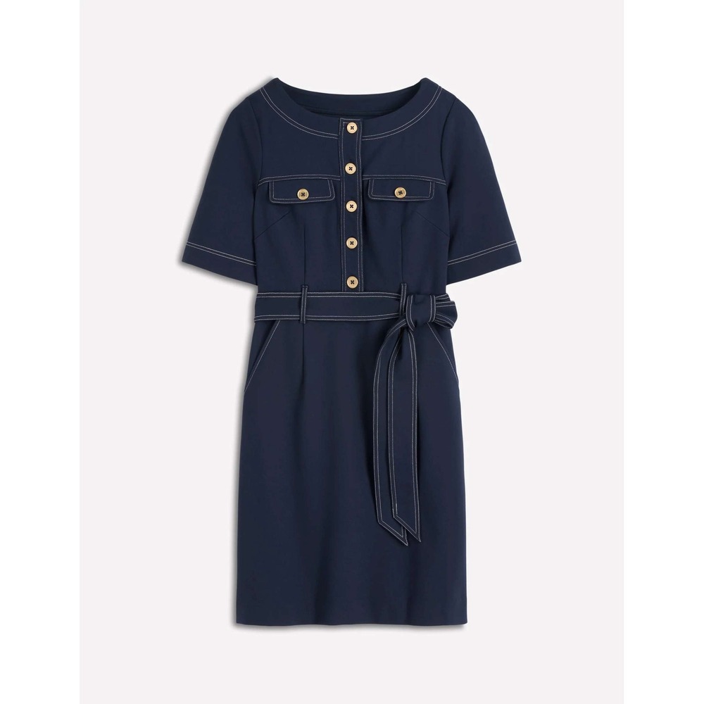 Boden Bria Ponte Shift Midi Dress Blue Denim Color Size 14R New With Tags